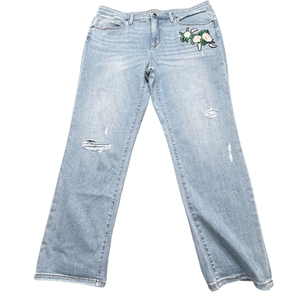 Universal Thread Floral Embroidered Straight Leg Jeans Light‎ Distressed 18/34